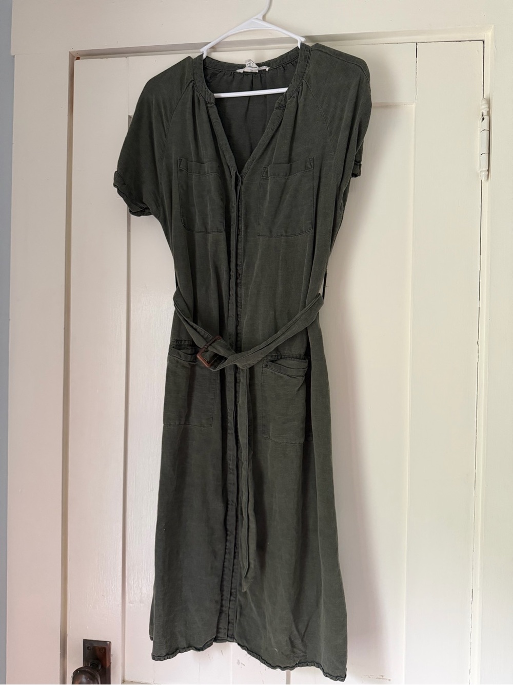 Lucky Brand Olive Green Belted Midi Shirt Dress